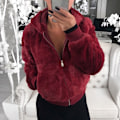 Miniatyrbild 3 av 8: Höst Vinter Kvinnor Varm dragkedja Hooded Faux Wine Red M