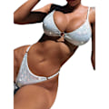 Miniatyrbild 1 av 9: Dam O-Ring String Bikini Baddräkt Fräck-Thong-Badkläder Tvådelad Baddräkt Shiny-Bikini Set för strandkläder Silver L