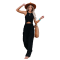 Miniatyrbillede 2 af 5: Dame Sommerbukser Lommer Løse Casual Wide Leg Lounge Black XXL