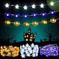 Pikkukuva 1 / 5: Halloween-setti, jossa 3 teemavalaisinta ja 30 LED-kurpitsaa