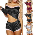 Miniatyrbild 1 av 3: Dam Satin Silke Spets Cami Underkläder Shorts Sovkläder Docka Pyjamas Nattkläder Set Flerfärgad Valfritt Black L