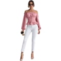 Miniatyrbilde 4 av 4: Off Shoulder Ruffle Peplum Korsett Damer Rynkete Puff Lange Ermer Topper Bluse