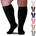 Miniatyrbillede 1 af 5: Kompressionsstrømper - Plus Size - 20-30 mmHg - Unisex - Ekstra bred læg HI - Uigennemsigtig, lukket tå - Sort/7X-stor