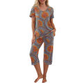 Miniatyrbild 1 av 6: Dampyjamas 2 delar Sovkläder kortärmad Tee & capribyxor Grey M