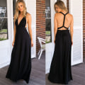 Miniatyrbillede 1 af 6: Flere slid-resistente Cross Backless Exig Bandage One-Piece Kjole Lang Kjole Black S