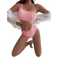 Miniatyrbild 5 av 11: Kvinnor En-axel Ribbad-Bikini Cutout Baddräkt Badkläder Baddräkter Oregelbunden-könhet exiga Badkläder-Beach White S