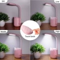 Miniatyrbillede 3 af 5: Skrivebordslampe til børn, sengelampe med USB dæmpbar, læselampe 3 lysstyrkeniveauer med trykknap og penholder (rosa) NO:3