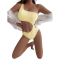 Miniatyrbild 8 av 11: Kvinnor En-axel Ribbad-Bikini Cutout Baddräkt Badkläder Baddräkter Oregelbunden-Skönhet Sexiga Badkläder-Beach Black M