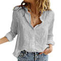 Miniatyrbilde 1 av 4: Dame linskjorter Casual Ensfarget knappebluse Gray 2XL