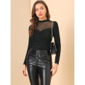 Miniatyrbilde 2 av 5: Dame Slim Fit Bluse Mesh Insert Mock Neck Topp