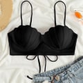 Miniatyrbild 10 av 11: Dam Bikinitopp Push Up Swim Top Bygel Baddräkt Topp Vadderad baddräkt endast Black XL