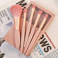 Miniatyrbillede 1 af 8: 5 stk./sæt Makeupbørste med makeupspejl Ansigts skønhedsværktøjer Rose red