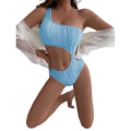 Miniatyrbild 11 av 11: Kvinnor En-axel Ribbad-Bikini Cutout Baddräkt Badkläder Baddräkter Oregelbunden-Skönhet Sexiga Badkläder-Beach Green M