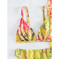 Miniatyrbild 11 av 11: Baddräkt sommar med print för kvinnor 3 delar delade badkläder med strandkjol Dam högskurna bikini baddräkt Strandkläder M
