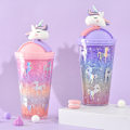 Miniatyrbilde 6 av 8: Unicorn Ice Cup vannflaske Gradient Girl Heart e Straw Cup Orange