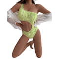 Miniatyrbild 7 av 11: Kvinnor En-axel Ribbad-Bikini Cutout Baddräkt Badkläder Baddräkter Oregelbunden-könhet exiga Badkläder-Beach White S