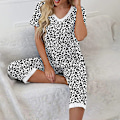 Miniatyrbild 6 av 7: Dampyjamas 2 delar Sovkläder kortärmad Tee & capribyxor White Leopard Pattern L
