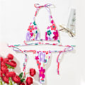 Miniatyrbild 11 av 11: Tvådelad kvinnlig printed mjuk väska Bikini knuten Kvinnor exig baddräkt trandkläder Färgglada Populära Lila badkläder Spend white S