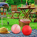Miniatyrbillede 3 af 11: 5 styk papirlanterner dekorative runde kinesiske hængende lanterne Let at samle til bryllup Baby fødselsdagsfest lampeskærm Red plaid