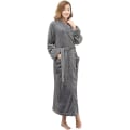 Miniatyrbilde 2 av 5: Dame Lang Morgenkåpe Dame Mikrofiber Vinter Varm Fluffy Morgenkåpe Baderock Soveklær Julegave - Grå M