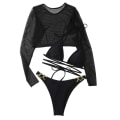 Miniatyrbilde 1 av 11: Pustende dame øyegudinne tredelt badedrakt Bikini Langermet mesh Bikini Perfekt for vannaktiviteter Black S