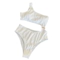 Miniatyrbild 1 av 11: Kvinnor En-axel Ribbad-Bikini Cutout Baddräkt Badkläder Baddräkter Oregelbunden-könhet exiga Badkläder-Beach White S