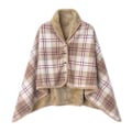 Miniatyrbilde 1 av 4: Kvinner Multiway Rutete Poncho Sjal Wrap Fleece Bærbar Filt Ultra Myk Sherpa Flanell Cape（Brun） qd brown