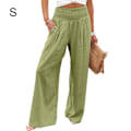 Miniatyrbillede 5 af 5: Dame Sommerbukser Lommer Løse Casual Wide Leg Lounge Yellow Green S