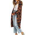 Miniatyrbild 3 av 5: Dam Långärmad Öppen Front Leopard tickad Maxi Cardigan weater Coffee S