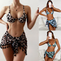 Miniatyrbild 2 av 11: Tredelad kvinnlig printed mjuk väska Bikini knuten dam exig baddräkt trandkläder Perspektiv Populära delade badkläder Coffee color S
