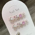 Miniatyrbilde 1 av 7: 10 stk Ren manuell falsk negl Camellia Love Diamond Håndlaget M MShort