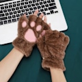 Miniatyrbild 1 av 5: Nya Vinterhandskar Kvinnor Björn Plysch Katt Tafs Klo Handskar Söt kattunge Fingerless vantar Jul Halloween för flickor Presenthandskar Camel