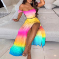 Miniatyrbild 1 av 4: Slim-Fit fransk Bohemian printed mellanlängd Retro Tube Top Suit Gradient rainbow color 3XL