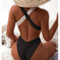 Miniatyrbillede 2 af 2: Riseado Color Block Badedragt One Piece Deep V Badedragt Black S