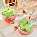 Miniatyrbild 3 av 5: 500 ml Strawberry Straw Cup, söt mjölktekopp, bärbar