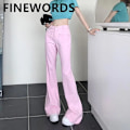 Pikkukuva 1 / 5: FINORD Retro Vaaleanpunaiset Kellohousut Naisten Taskulliset Streetwear Korkea Vyötärö Baggy-farkut Löysät Korealaiset Levenevät farkut Pink M