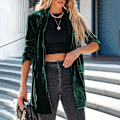 Miniatyrbillede 1 af 7: Langærmet dame i ensfarvet overtøj med lommer Cardigan Blackish Green XL