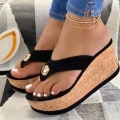 Miniatyrbilde 3 av 5: Slip On Sommer Plattform Sandaler Dame Sko Rund Tå Strand Flate Sandaler Tøfler khaki 35