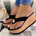Miniatyrbilde 4 av 6: Slip On Sommer Plattform Sandaler Dame Sko Rund Tå Strand Flate Sandaler Tøfler black 42