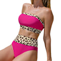 Miniatyrbild 10 av 11: Dampatchwork Leoparbaddräkt Tvådelad baddräkt agkontroll Baddräkt med hög midja Bikinis för semesterstrand Rose Red M