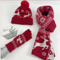 Miniatyrbilde 2 av 4: 3 stk Hatt Skjerf Hanske Vinter Jul Varmere Skjerf Strikkede luer Elgmønster Skjerf Kvinner Menn Tykt Mykt Skjerf Sett Unisex
