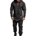 Miniatyrbild 1 av 4: Män Onesie All In One Hoodie Zip Jumpsuit Vinter Casual Hooded Romper Playsuit Dark Grey 3XL