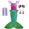 Miniatyrbild 1 av 3: Disney Little Mermaid Ariel Prinsessdräkt Barnklänning För tjejer Cosplay Barn Karneval Födelsedagsfest Kläder Sjöjungfruklänning V 7-8T(size 140) 6pcs Mermaid Set