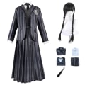 Miniatyrbild 1 av 4: Onsdag Addams Deluxe set Nevermore Academy School Uniform Outfit Peruker Dam Cosplay Party Fancy Dress Up M with Wig