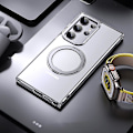 Miniatyrbild 2 av 5: För Samsung Galaxy S23 Ultra Tpu+akryl Matt Phone case Roterbart Kickstand Cover kompatibelt med Magsafe Silver