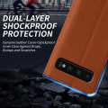Miniatyrbild 5 av 5: För Samsung Galaxy S10 Plus anti-scratch Litchi Texture Äkta kohud Läder+tpu Telefon Case Light Brown
