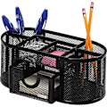 Miniatyrbild 1 av 4: Mesh Pencil Cup Organizer, fyra fack, stål, 8,7" x 4,3" x 4,1", svart null none
