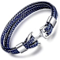 Miniatyrbild 1 av 2: Manarmband Läder och rostfritt stål, multivävt armband, med metallankare, födelsedagspresent för män pojke blue