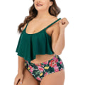 Miniatyrbild 4 av 4: Dambaddräkter Baddräkt Dam Bikiniset med print Set Tvådelade baddräkter Badkläder Stranddräkt Baddräkter Green XXXXXL