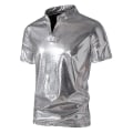 Miniatyrbild 2 av 4: Herr V-ringad Sparkle Kortärmade Glänsande Pikétröjor 70-tal 80-tal Disco Party Casual T-shirts T-tröjor Silver M